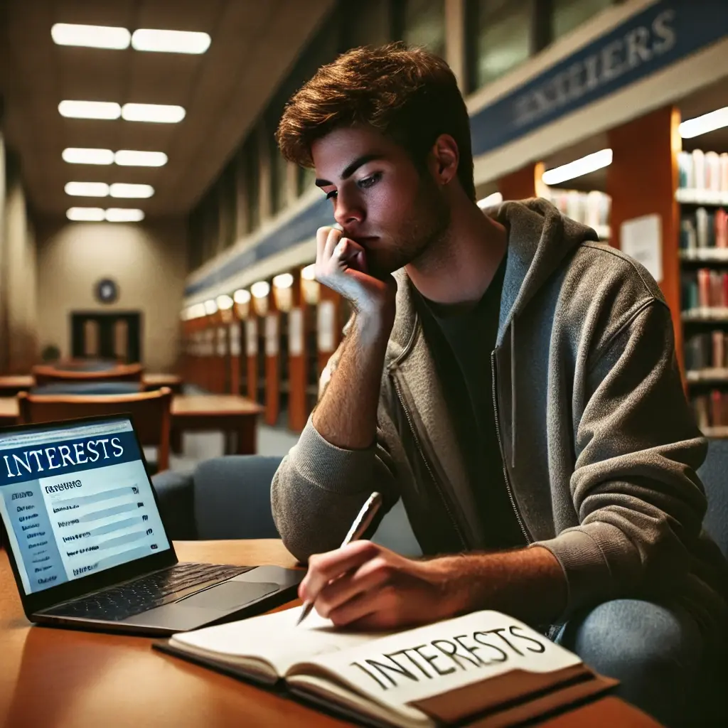 Student pondering interests